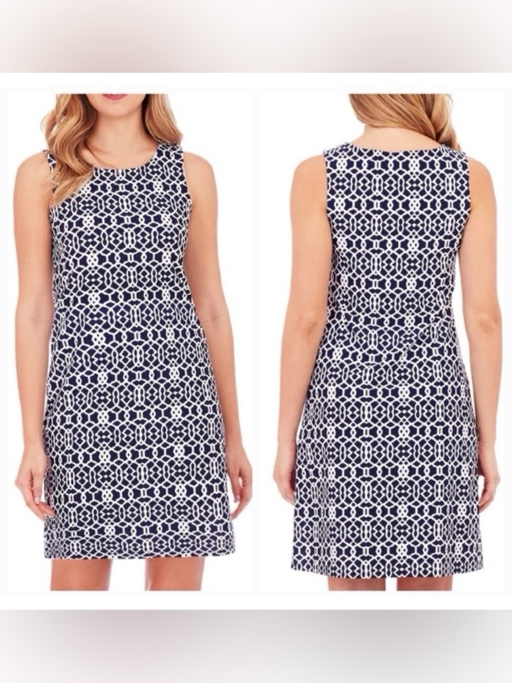 JUDE CONNALLY Beth Dress Blue and White Geometric Print Size Large